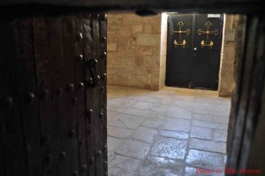 Entrance door from inside the Church of the Nativity in Bethlehem